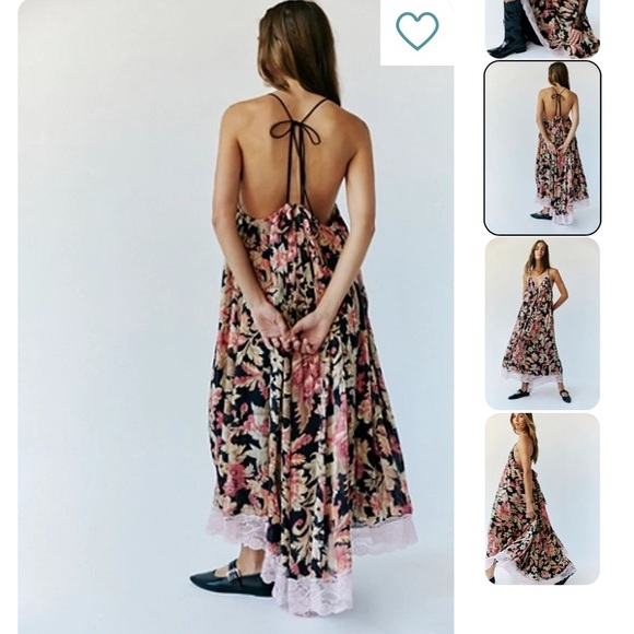 Free people primmy black floral midi dress Nwot large - Picture 2 of 2